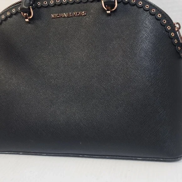 Michael Kors Emmy Dome Black Saffiano Leather Large Satchel w/ Rose Gold Tone - Picture 3 of 11